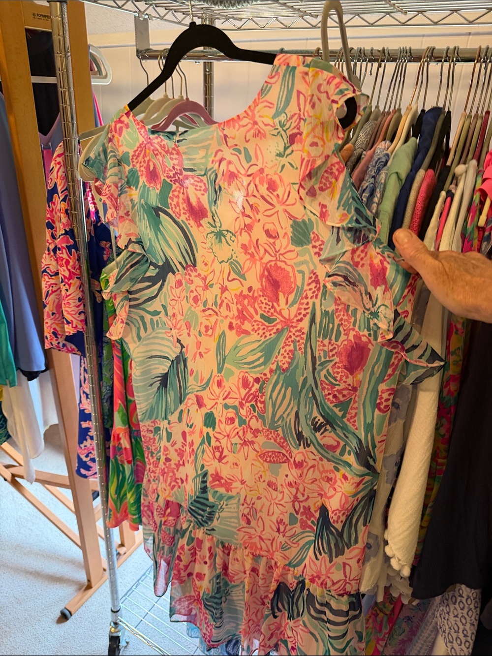 Lilly Pulitzer Pink, Green & Blue Tropical Floral Ruffle Dress - Picture 6 of 7